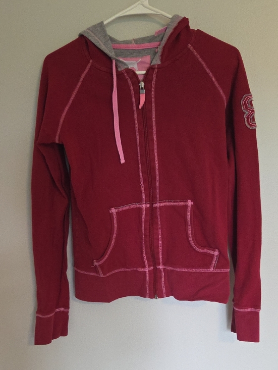 PINK Victoria's Secret Jackets & Blazers - Vintage Victoria's Secret PINK Red Zip Hoodie with Pink And Gray Accents